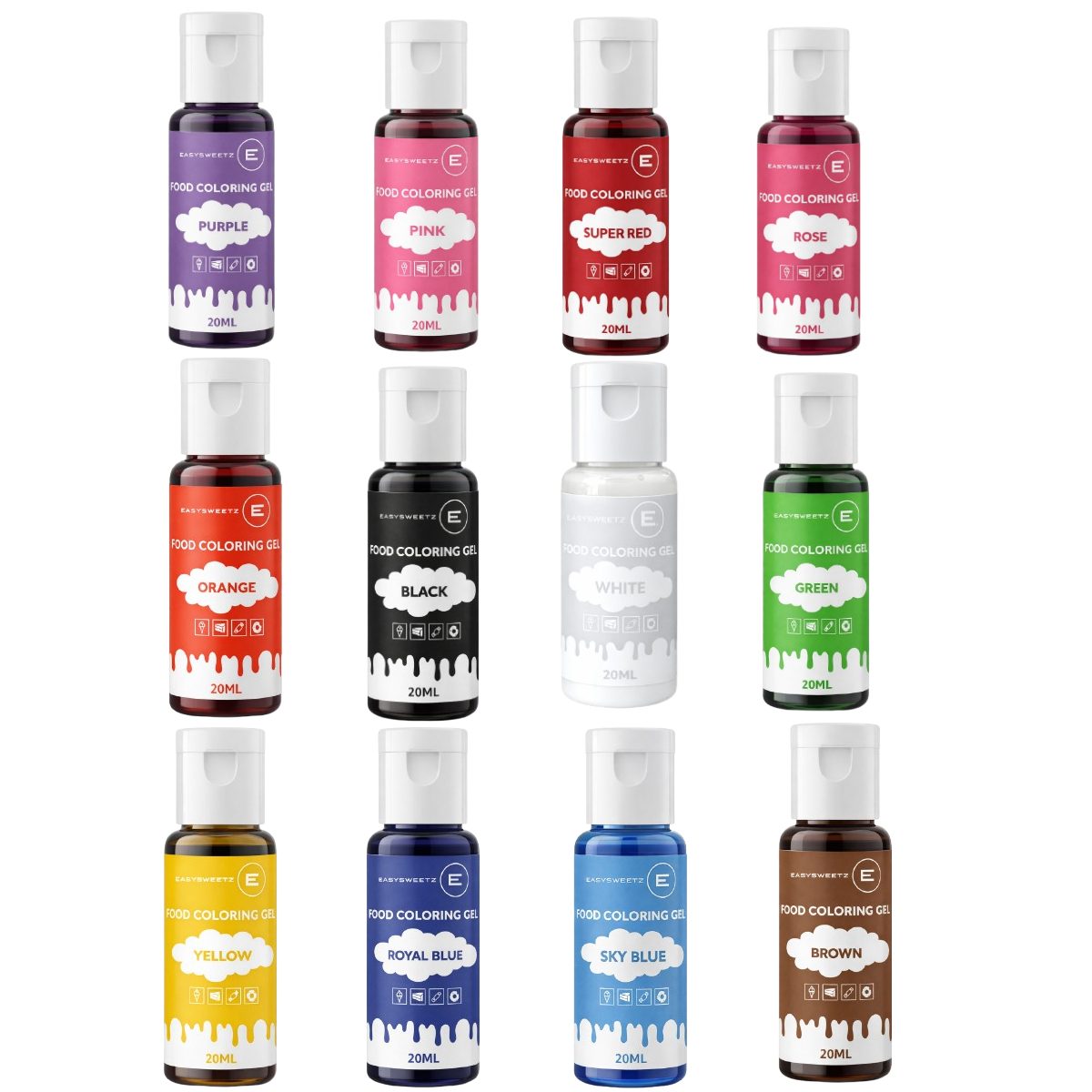 12 Food Coloring Gel Set – 20mL Each